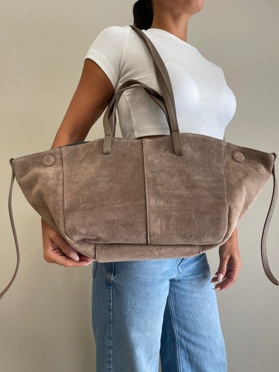 GIPSY INSIDE Maxi Bag Suede camoscio tortora