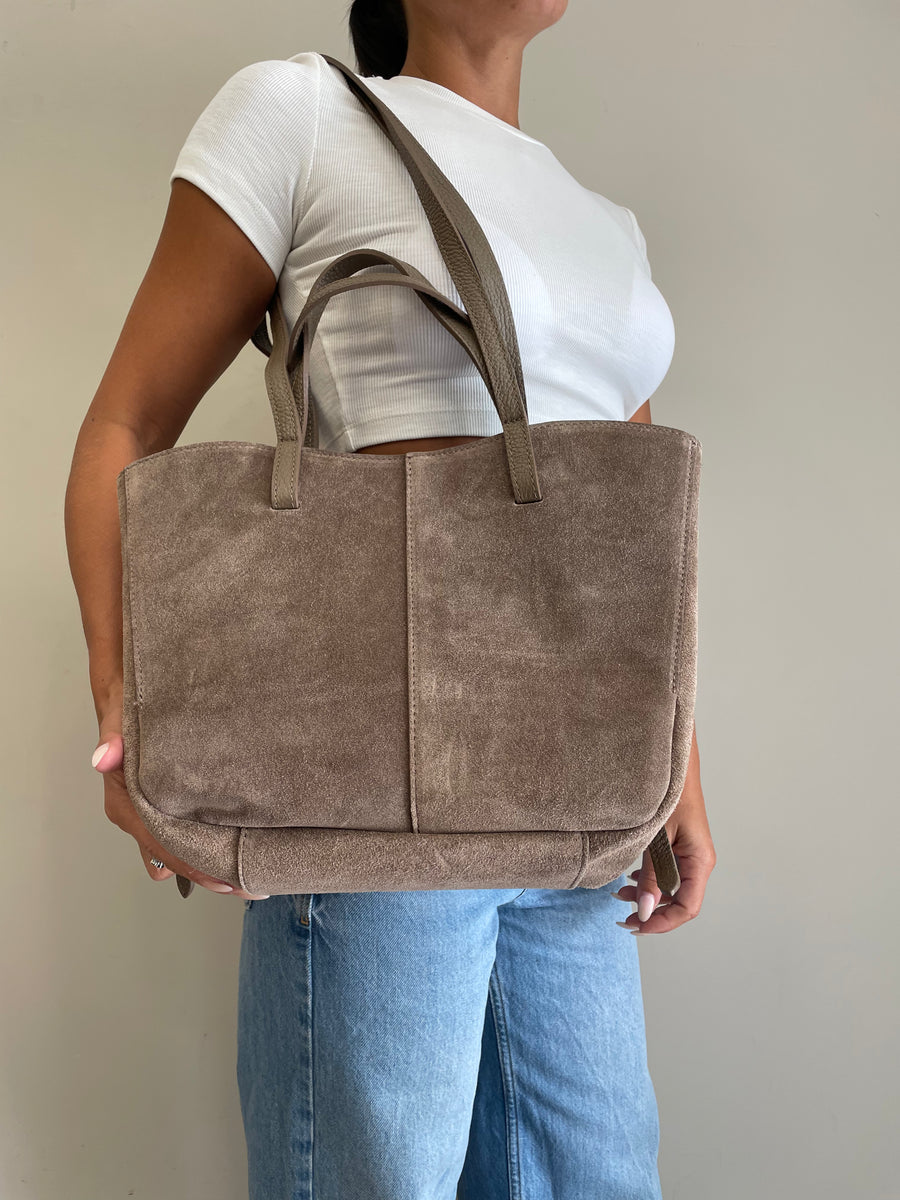 GIPSY INSIDE Maxi Bag Suede camoscio tortora