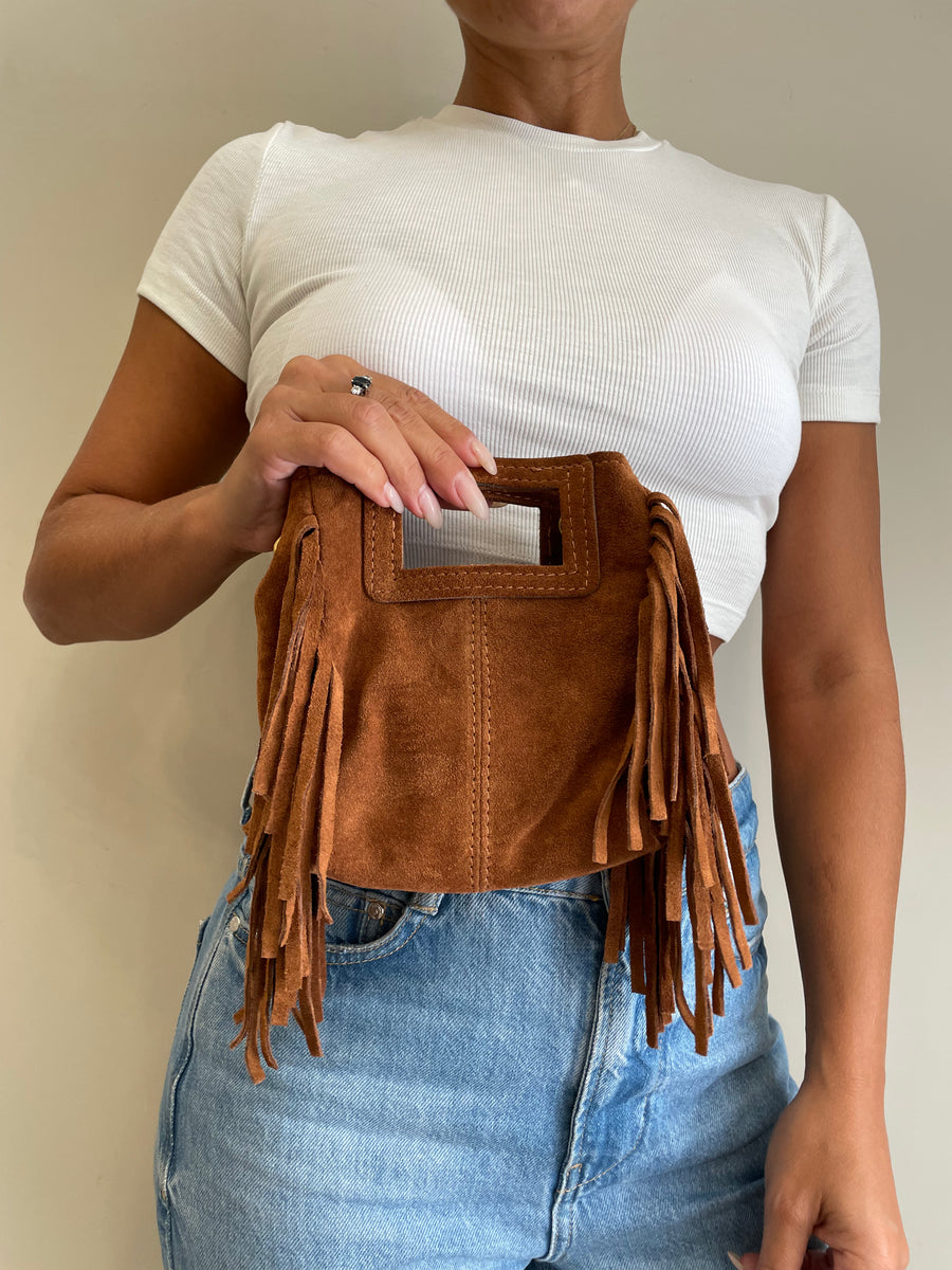 GIPSY INSIDE Mini bag cuoio frange