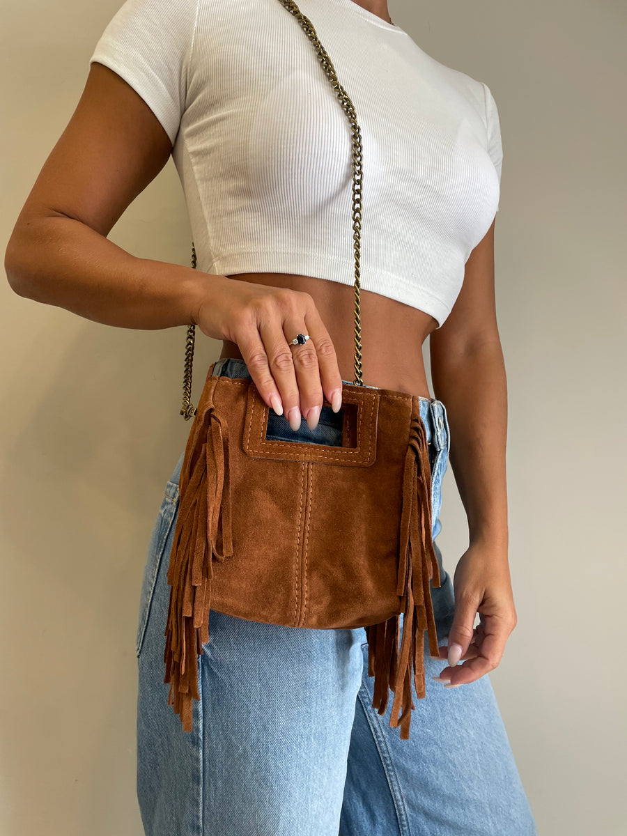 GIPSY INSIDE Mini bag cuoio frange