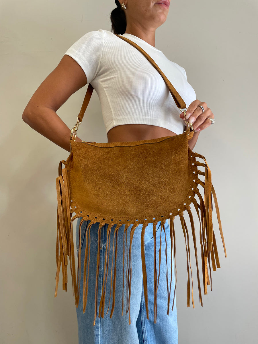 GIPSY INSIDE Borsa camoscio frange cuoio
