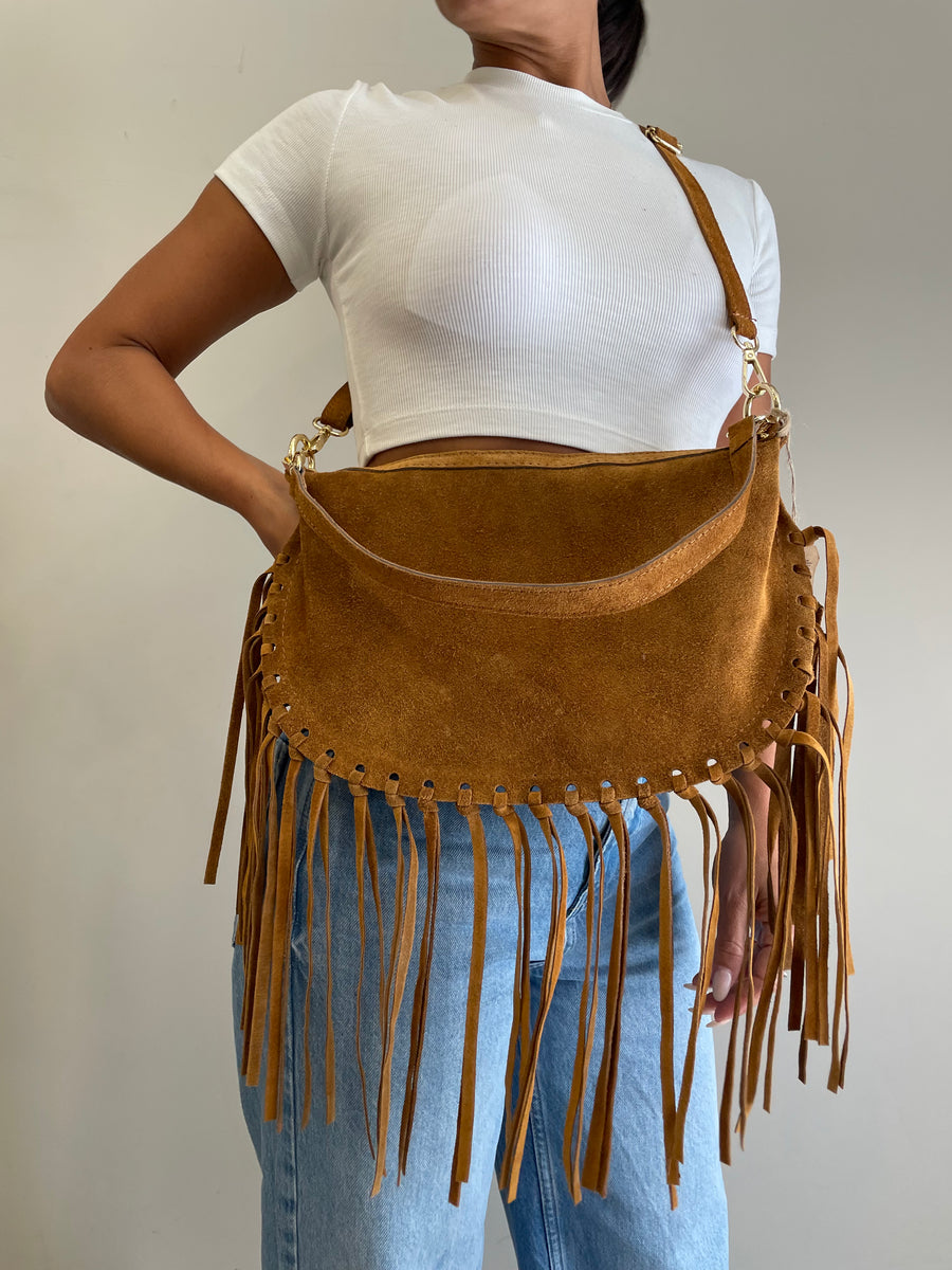 GIPSY INSIDE Borsa camoscio frange cuoio
