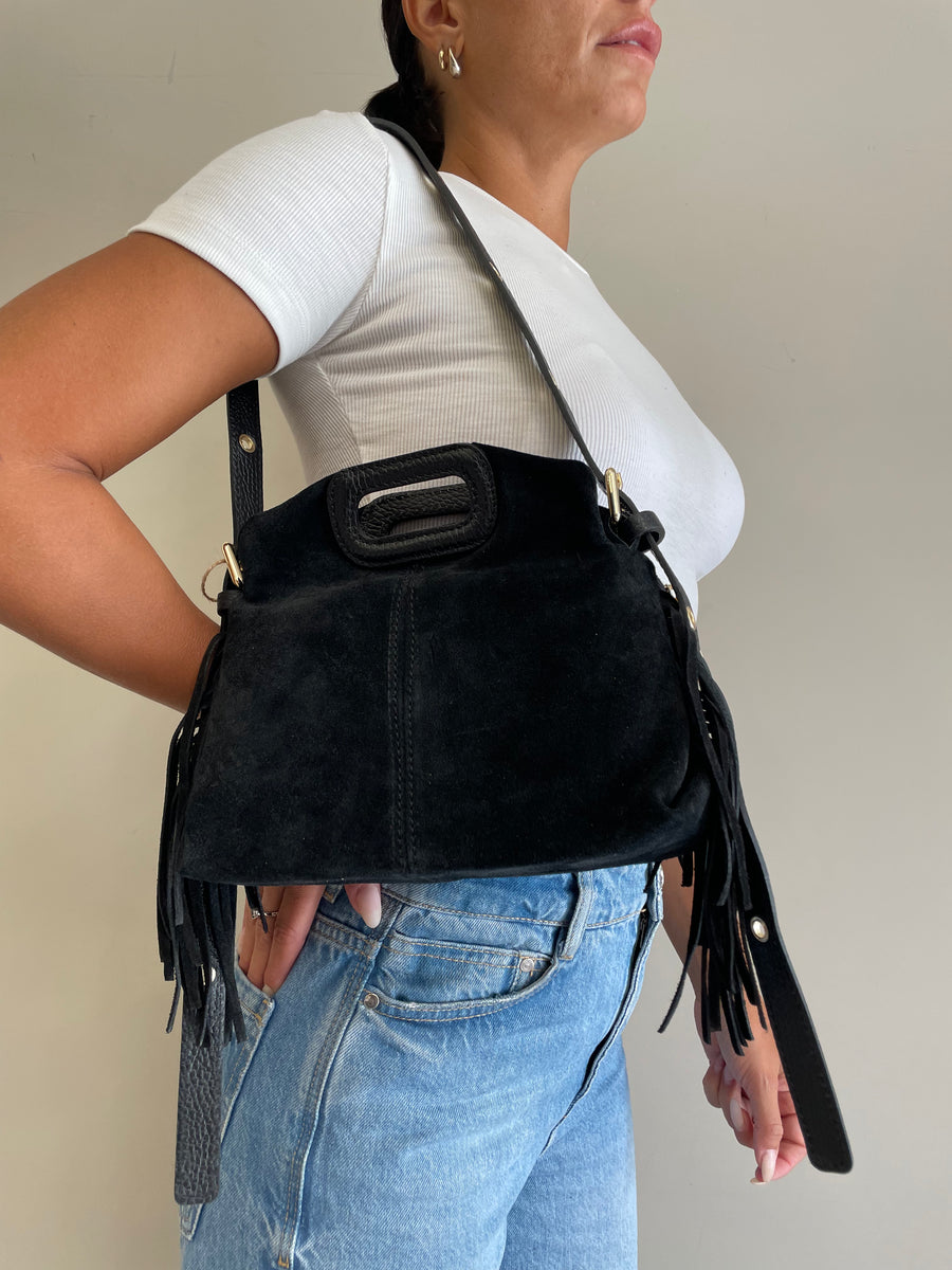 GIPSY INSIDE Borsa camoscio frange nero