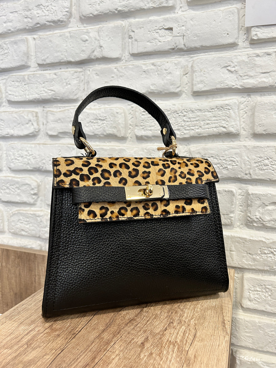 GIPSY INSIDE Borsa pelle leopard/nero