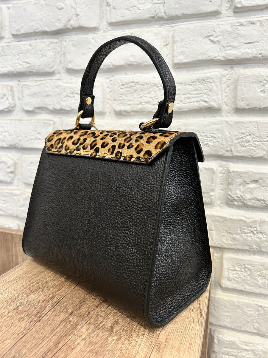 GIPSY INSIDE Borsa pelle leopard/nero