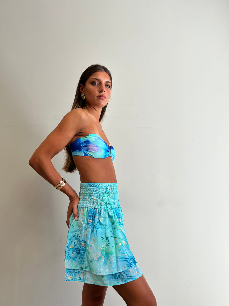 FREELOVE Gonna corta seta Tie Dye turquoise