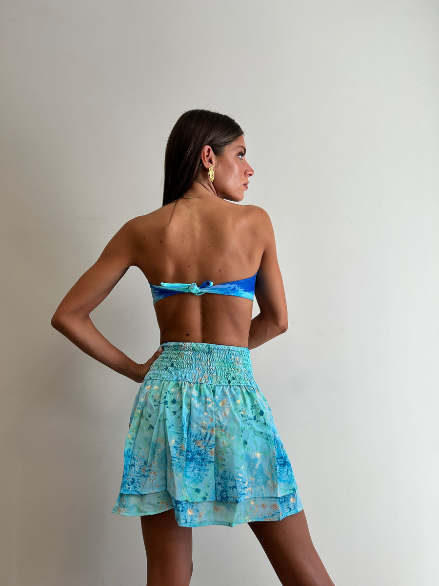 FREELOVE Gonna corta seta Tie Dye turquoise