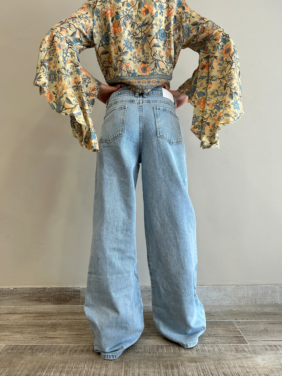 GLAMOROUS Jeans wide leg medio chiaro + strappi