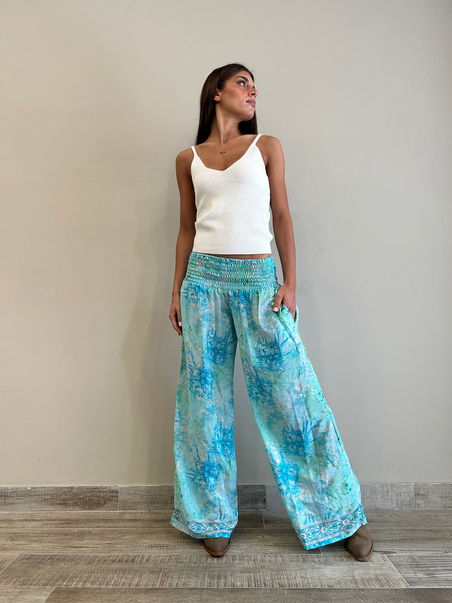FREELOVE panta Freelove seta Tie Dye Turquoise