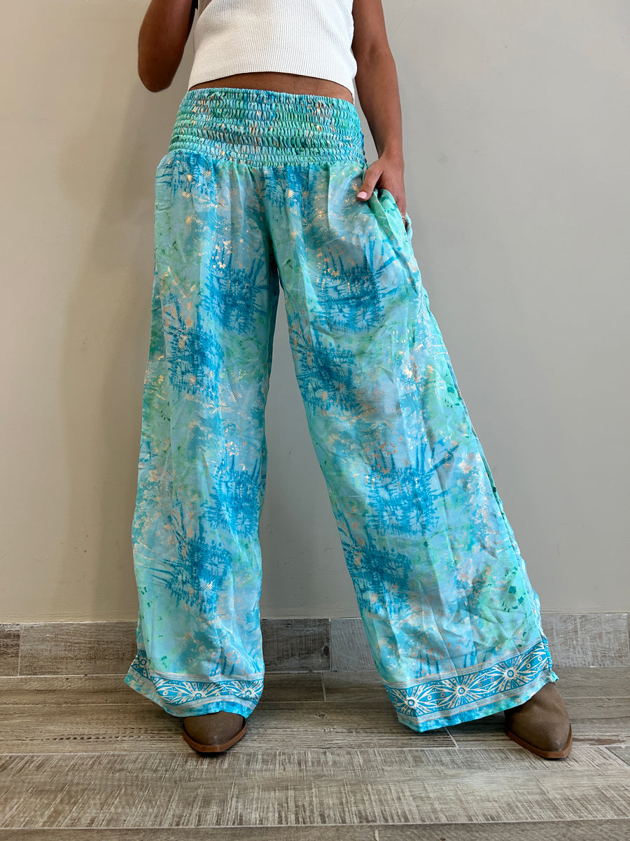 FREELOVE panta Freelove seta Tie Dye Turquoise