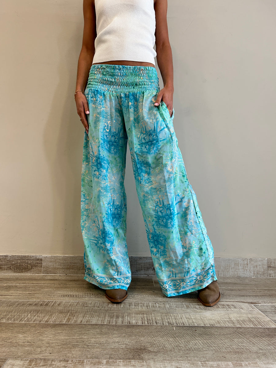FREELOVE panta Freelove seta Tie Dye Turquoise