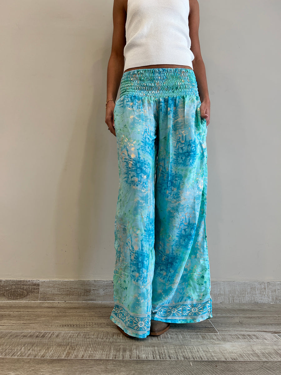 FREELOVE panta Freelove seta Tie Dye Turquoise
