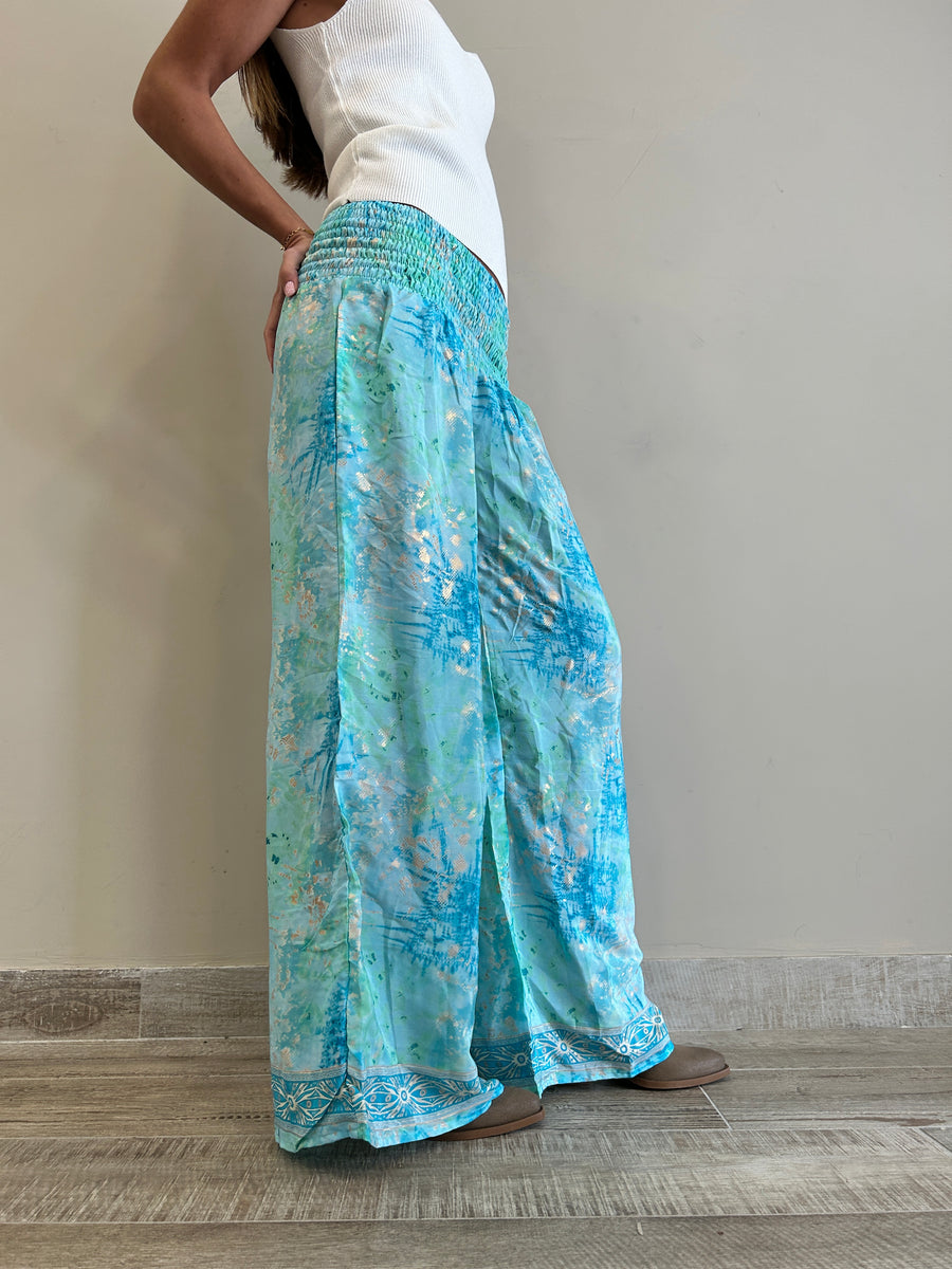 FREELOVE panta Freelove seta Tie Dye Turquoise