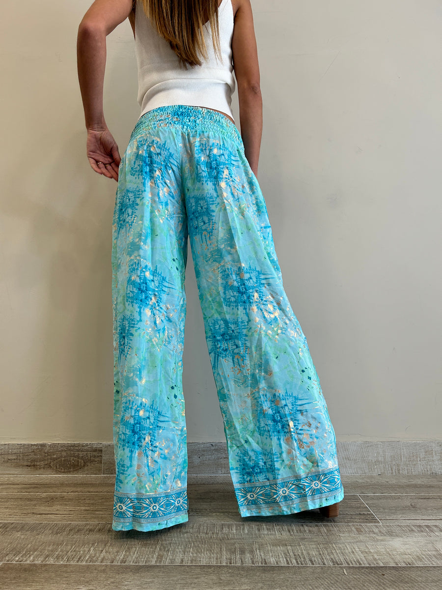 FREELOVE panta Freelove seta Tie Dye Turquoise