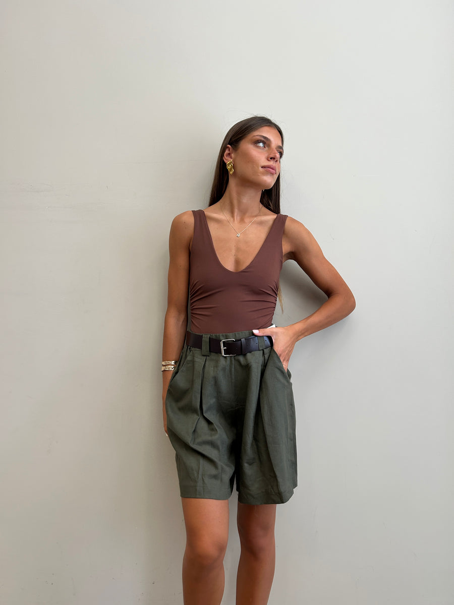 GIPSY INSIDE Bermuda misto lino verde militare