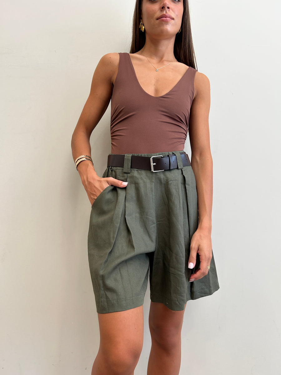 GIPSY INSIDE Bermuda misto lino verde militare