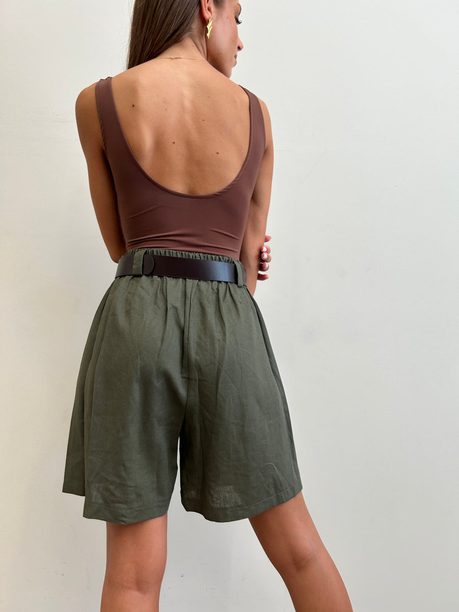 GIPSY INSIDE Bermuda misto lino verde militare