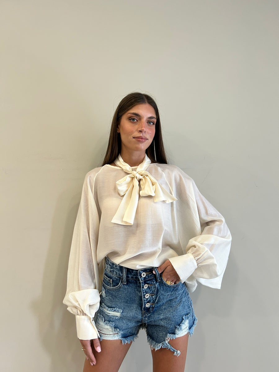 MOTEL Camicia fiocco panna