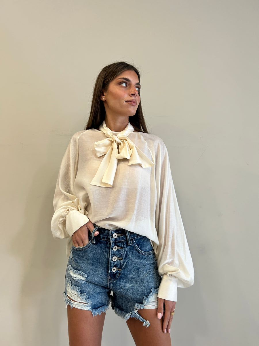 MOTEL Camicia fiocco panna