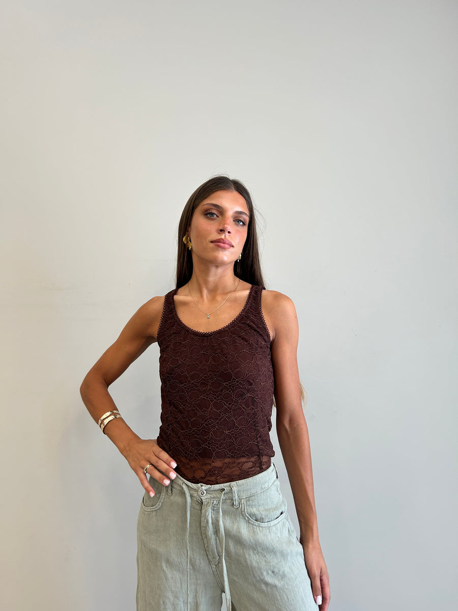 LMN Canotta pizzo moro