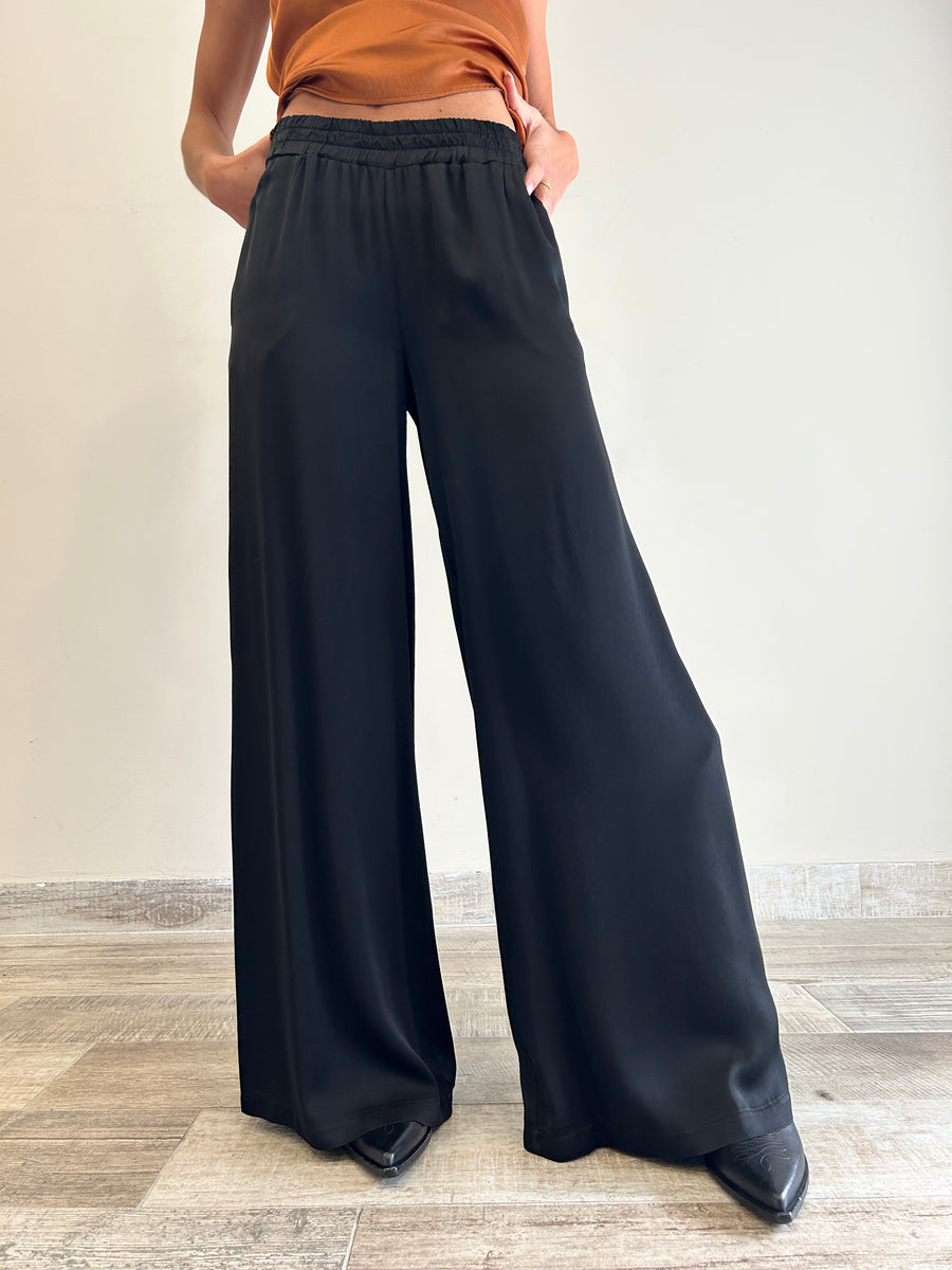 KK Pantalone palazzo satin nero