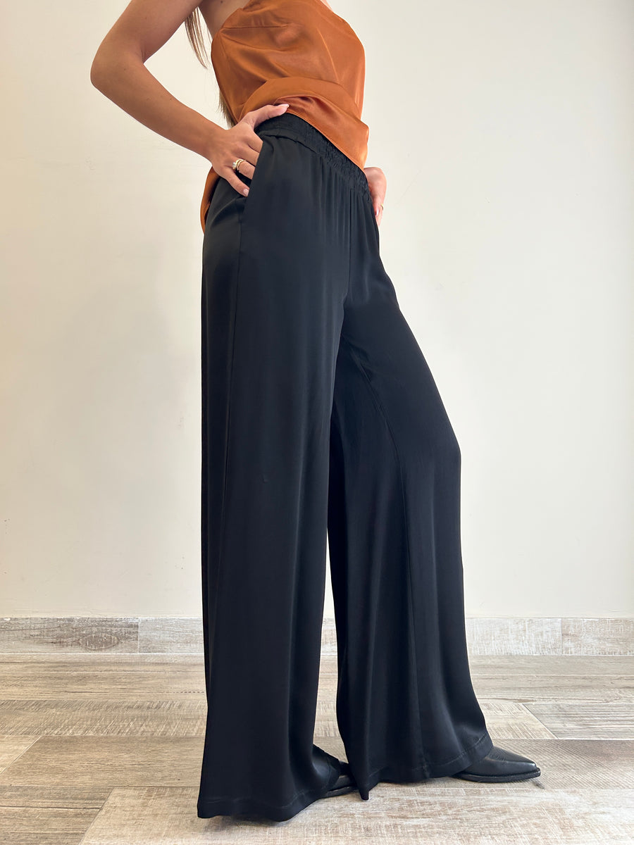 KK Pantalone palazzo satin nero