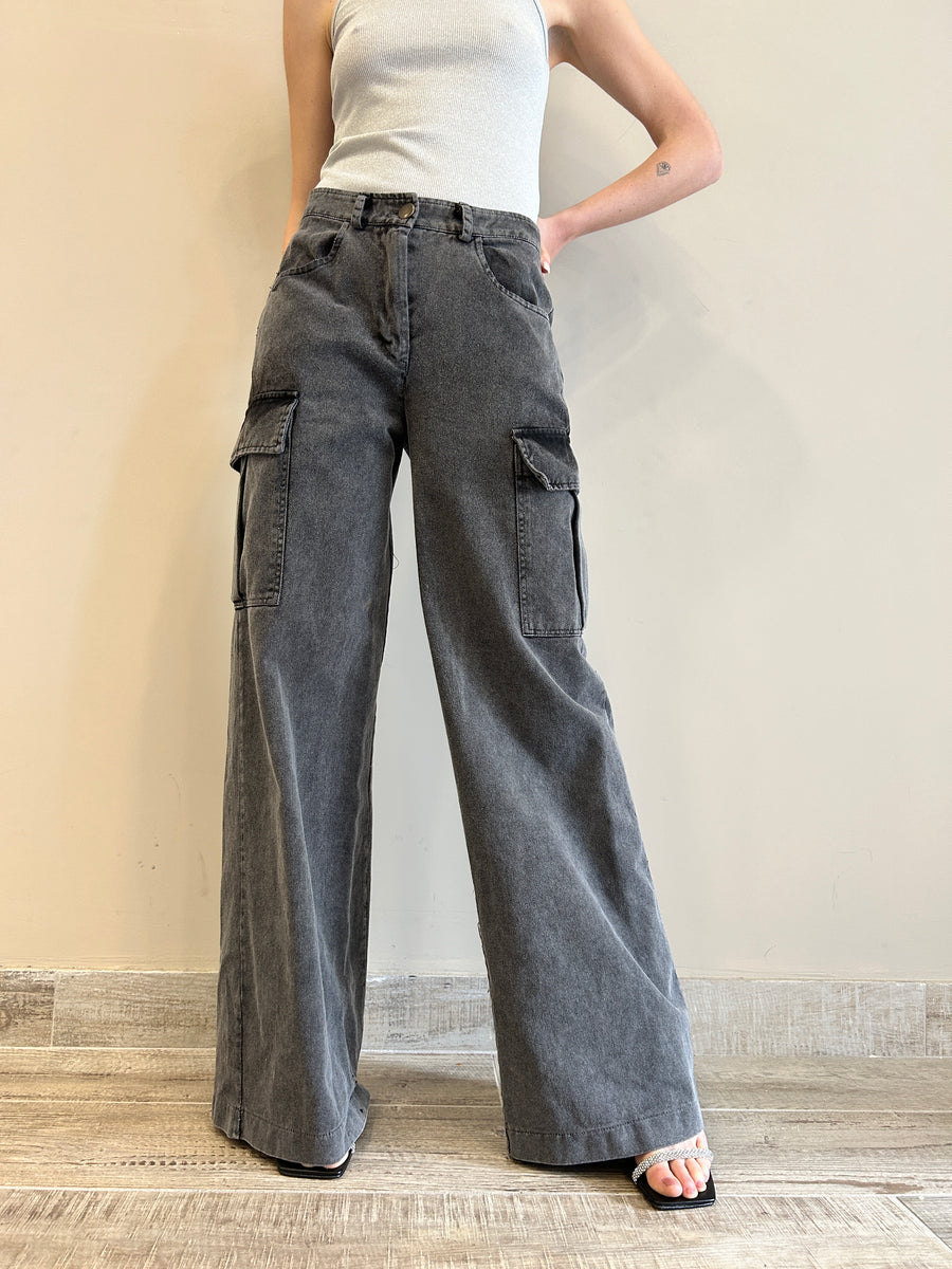 MOTEL Jeans palazzo grigio cargo