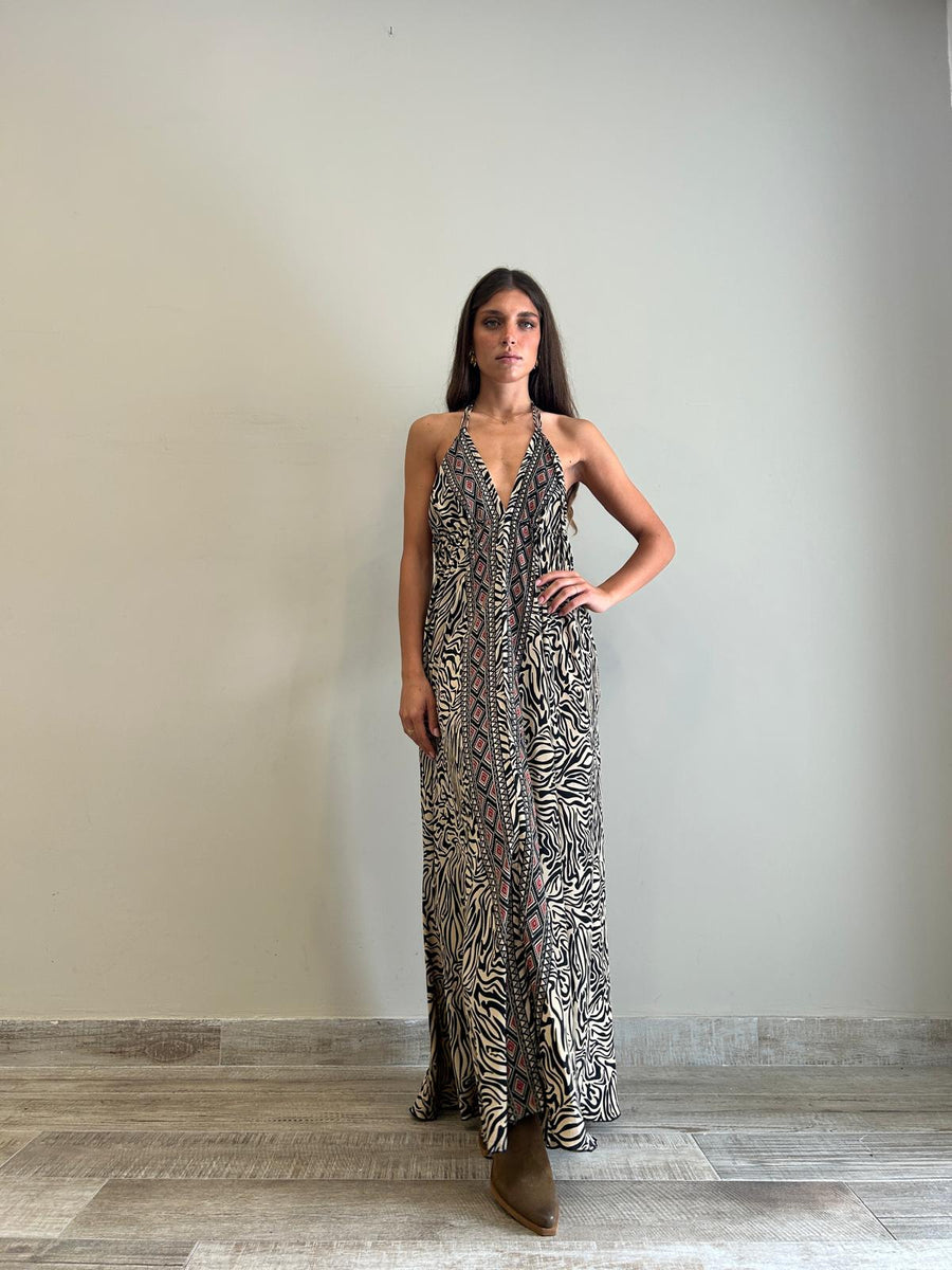 FREELOVE Abito lungo BEACH LONG seta Zebra Sand