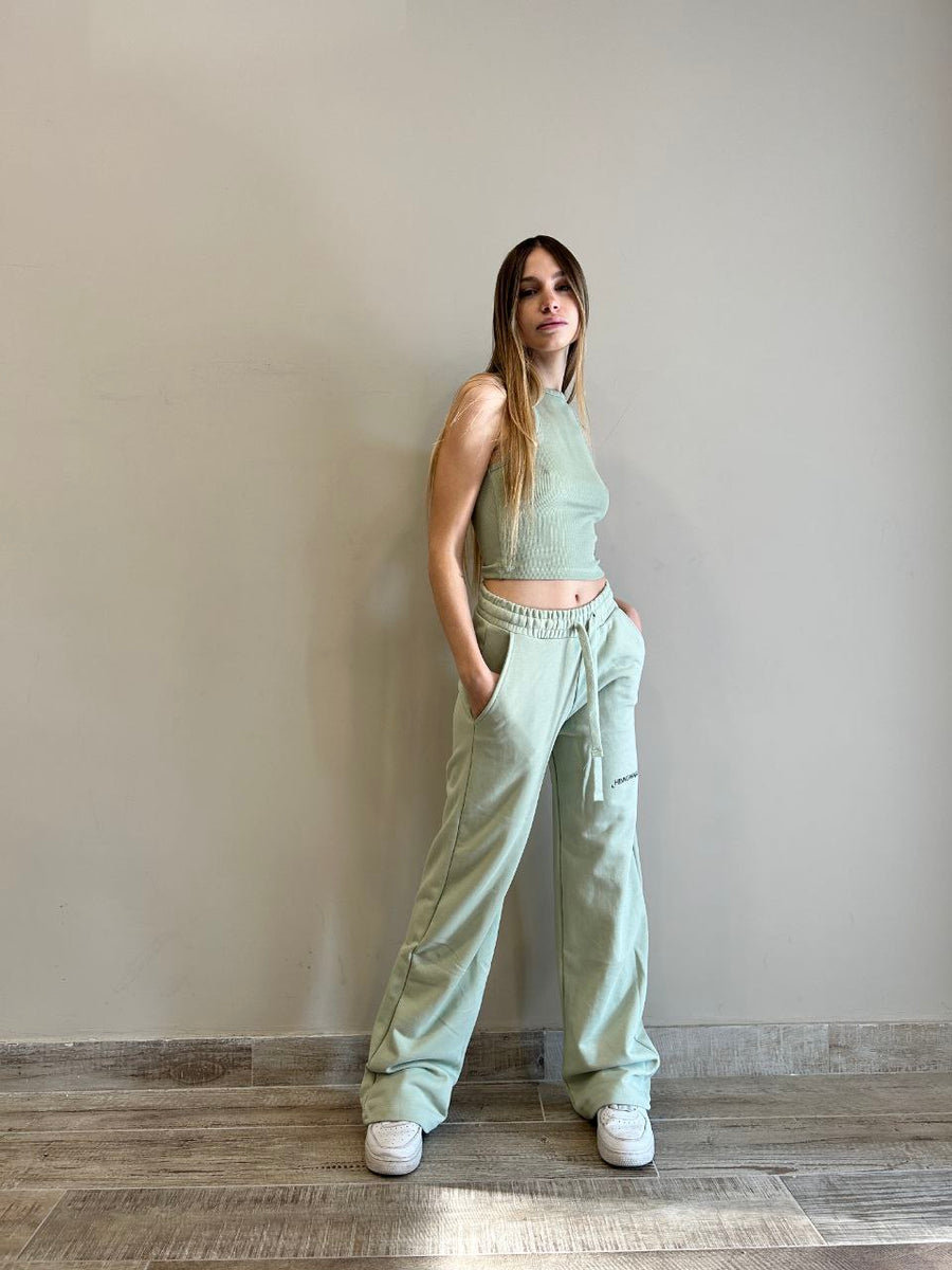 HINNOMINATE pantalone palazzo verde aloe