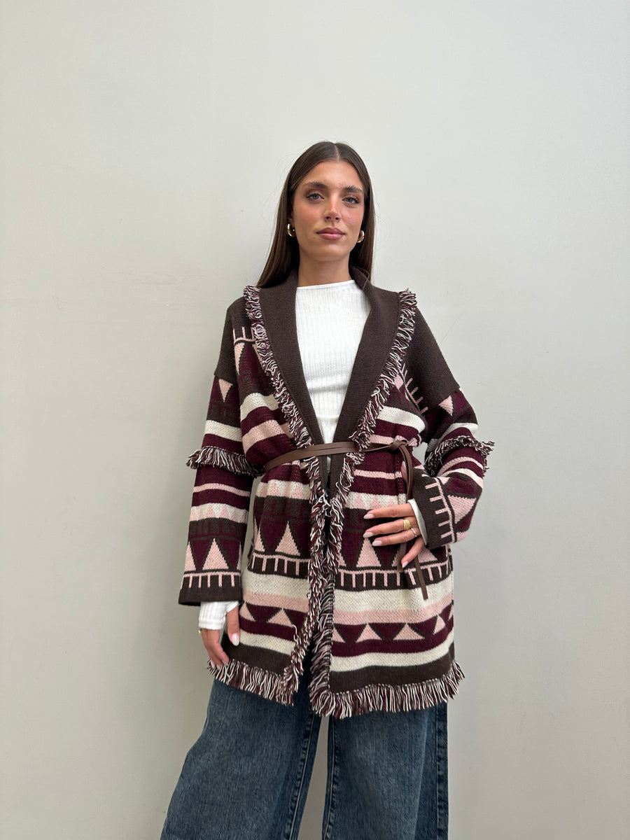 DIXIE Cardigan fantasia bordeaux/panna/moro/rosa