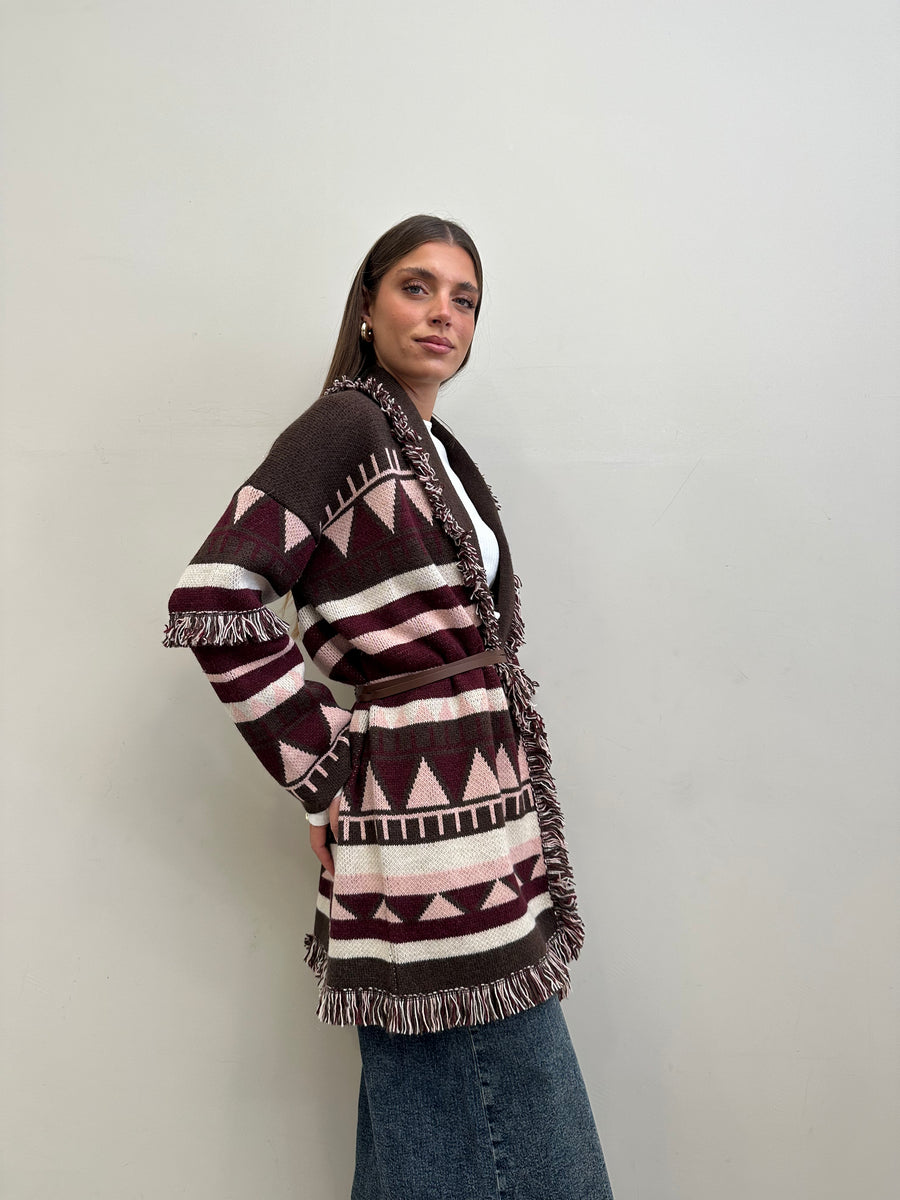 DIXIE Cardigan fantasia bordeaux/panna/moro/rosa