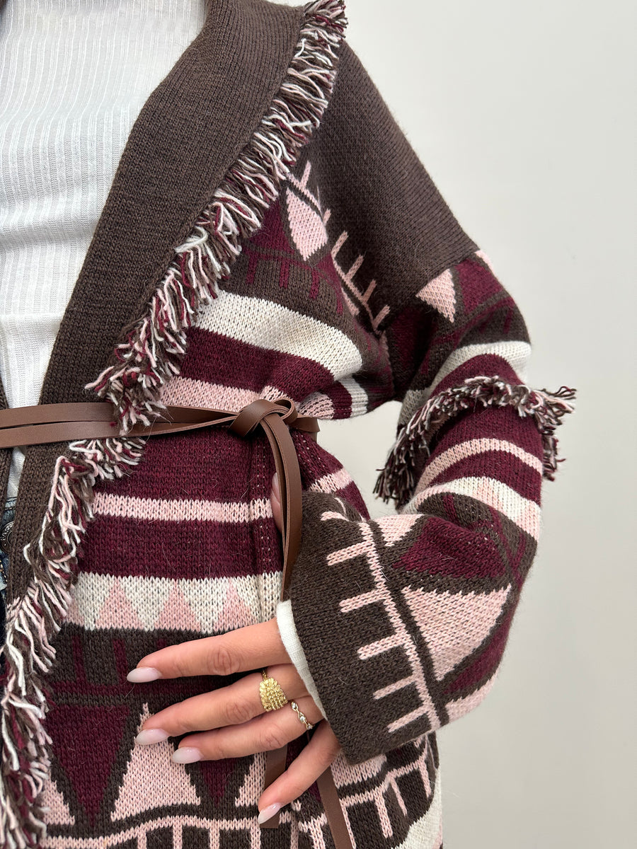 DIXIE Cardigan fantasia bordeaux/panna/moro/rosa