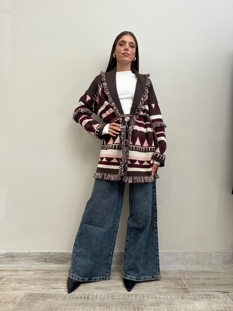 DIXIE Cardigan fantasia bordeaux/panna/moro/rosa