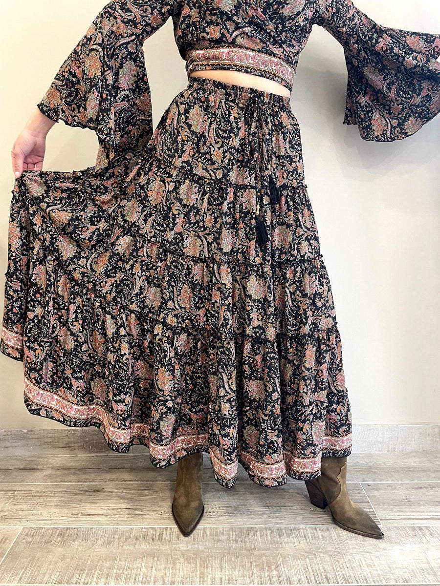 FREELOVE MAXI GONNA Seta Diamond Black