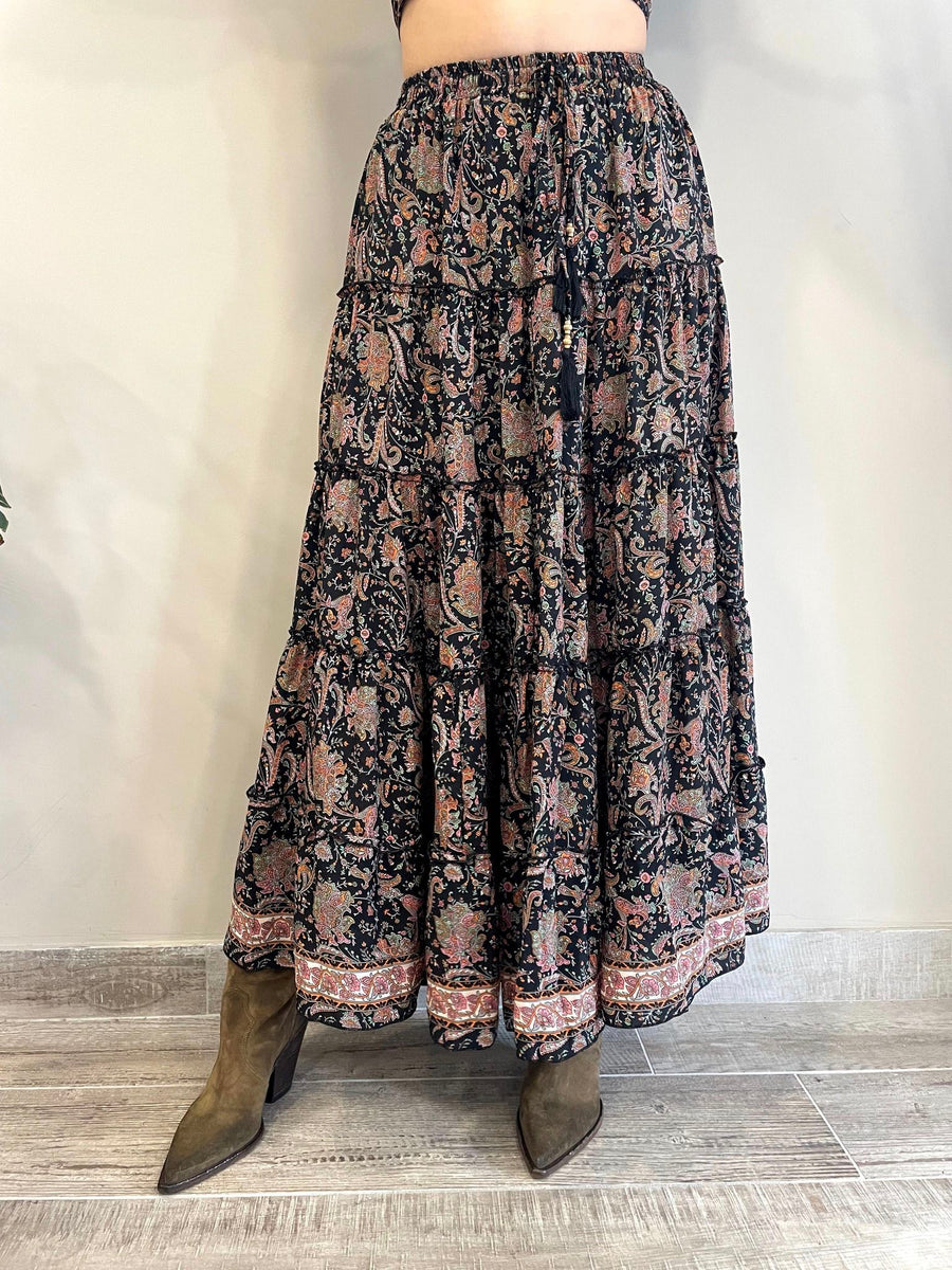 FREELOVE MAXI GONNA Seta Diamond Black