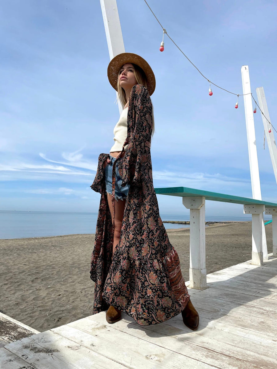 FREELOVE Abito KIMONO Seta Diamond Black